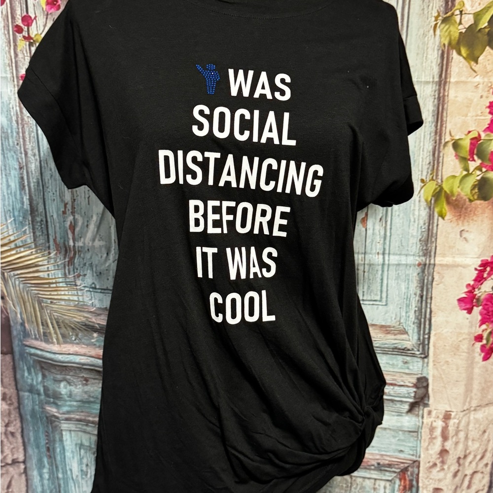Social Distancing Small T-Shirt Black Twist Side - She + Sky